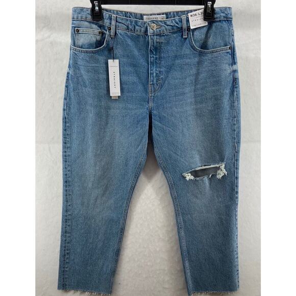 NWT Topshop Jeans Womens‎ 7 29x32 High Waist Straight Medium Washed Distressed - Picture 1 of 12